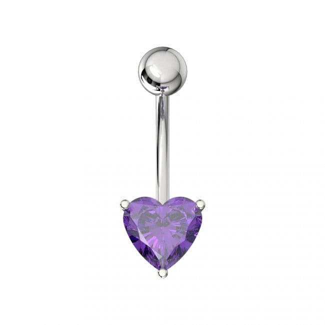 Single Jeweled Heart in Claw Setting Navel Belly Bar - Monster Piercing