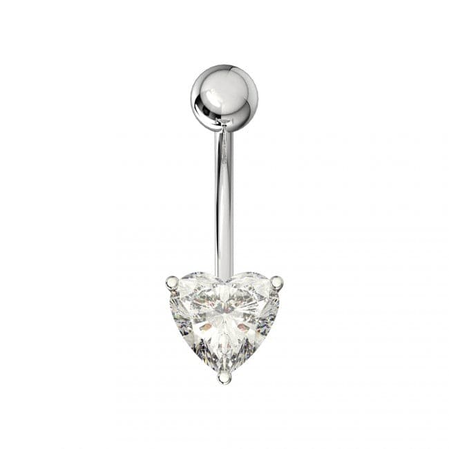 Single Jeweled Heart in Claw Setting Navel Belly Bar - Monster Piercing