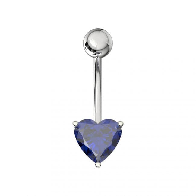 Single Jeweled Heart in Claw Setting Navel Belly Bar - Monster Piercing