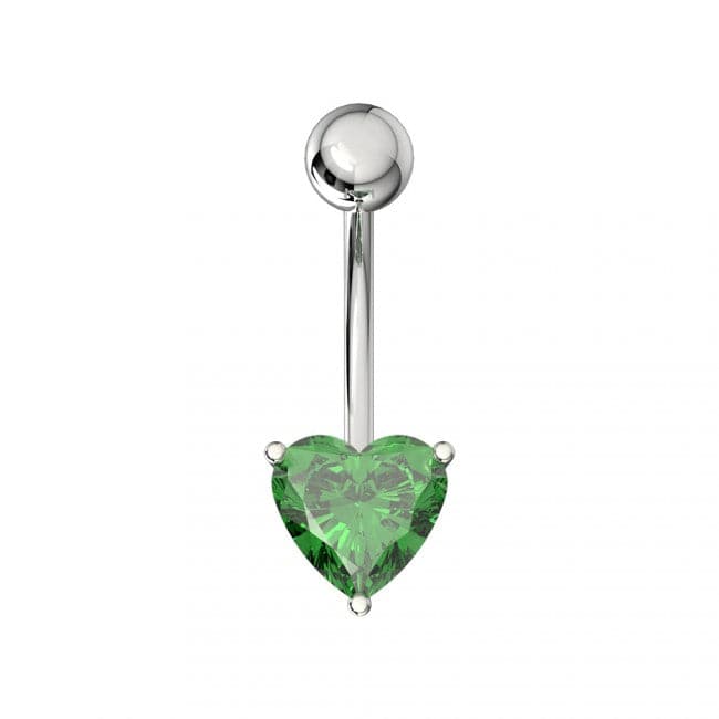 Single Jeweled Heart in Claw Setting Navel Belly Bar - Monster Piercing