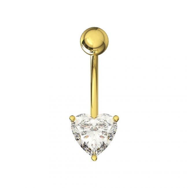 Single Jeweled Heart in Claw Setting Navel Belly Bar - Monster Piercing