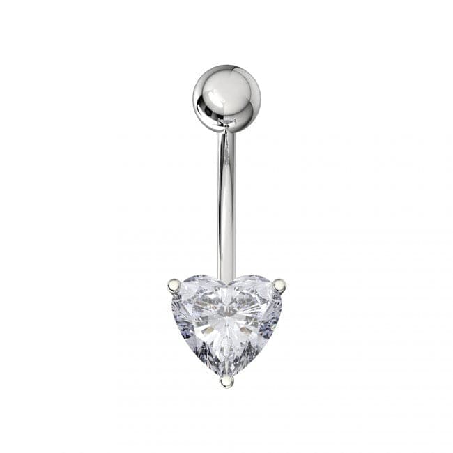 Single Jeweled Heart in Claw Setting Navel Belly Bar - Monster Piercing