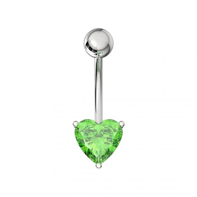 Single Jeweled Heart in Claw Setting Navel Belly Bar - Monster Piercing