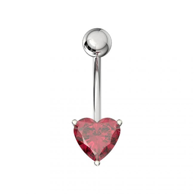 Single Jeweled Heart in Claw Setting Navel Belly Bar - Monster Piercing