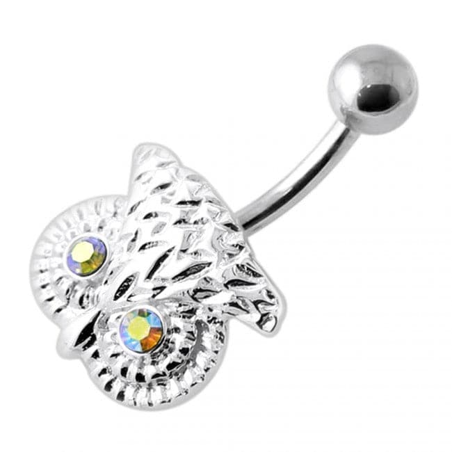 Crowned Owl Silver Navel Belly Bar - Monster Piercing