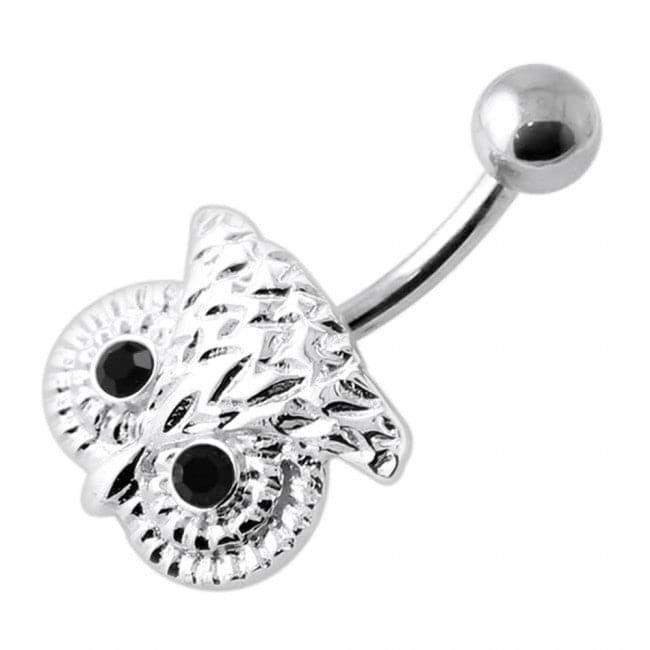 Crowned Owl Silver Navel Belly Bar - Monster Piercing