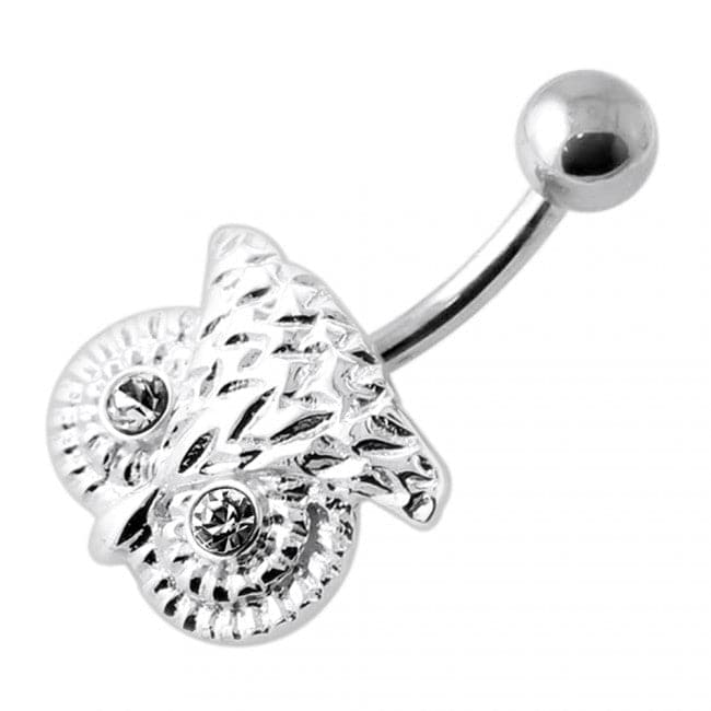 Crowned Owl Silver Navel Belly Bar - Monster Piercing