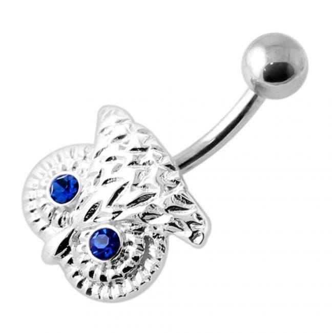 Crowned Owl Silver Navel Belly Bar - Monster Piercing