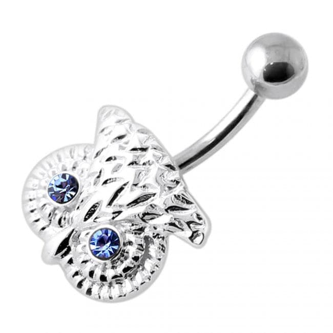 Crowned Owl Silver Navel Belly Bar - Monster Piercing