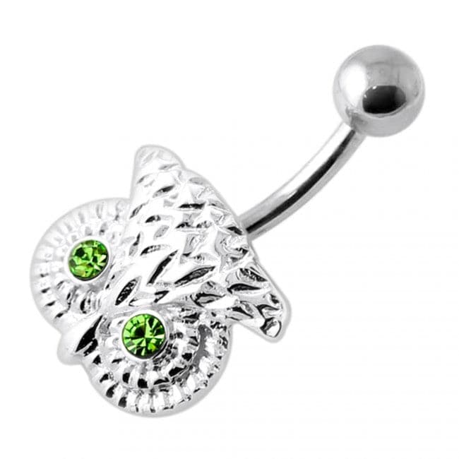 Crowned Owl Silver Navel Belly Bar - Monster Piercing