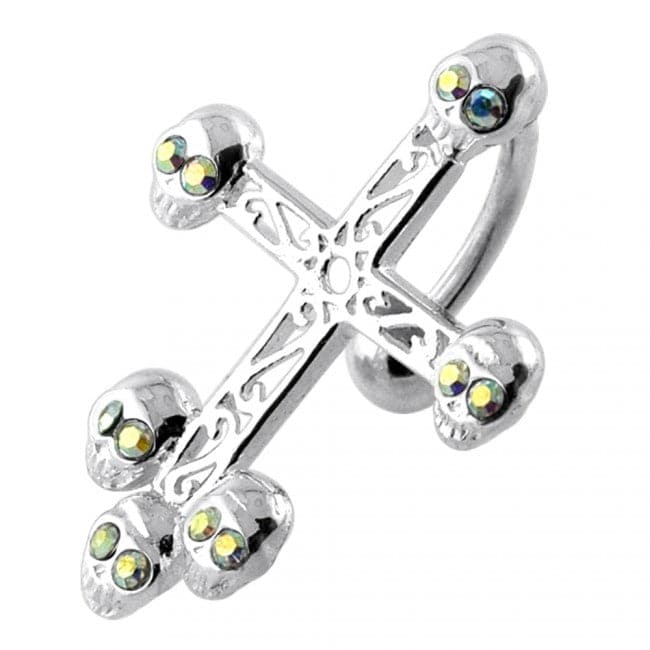 Jewelled Skull Head Crucifix Navel Bar - Monster Piercing