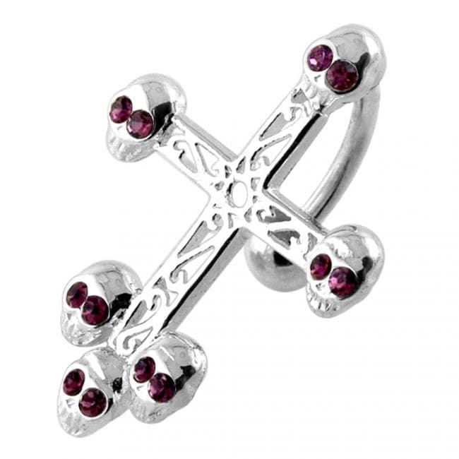 Jewelled Skull Head Crucifix Navel Bar - Monster Piercing