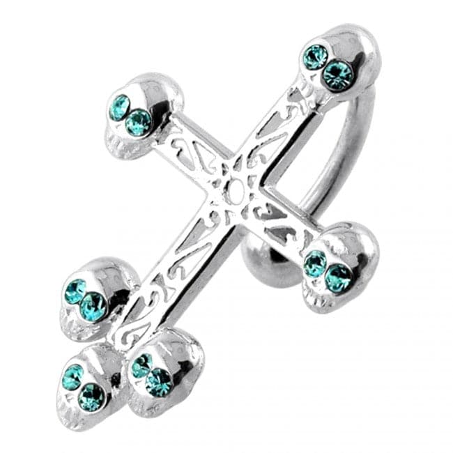 Jewelled Skull Head Crucifix Navel Bar - Monster Piercing