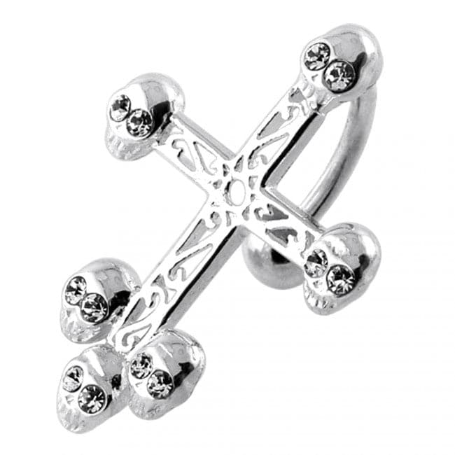 Jewelled Skull Head Crucifix Navel Bar - Monster Piercing