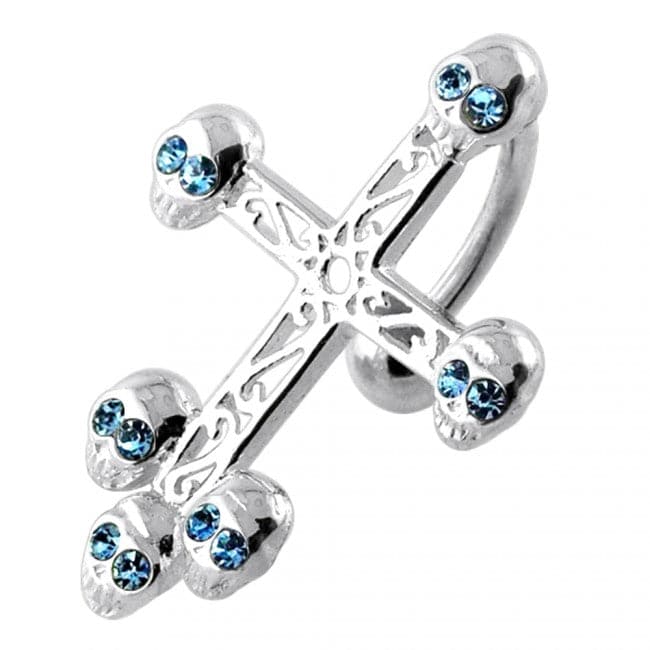 Jewelled Skull Head Crucifix Navel Bar - Monster Piercing