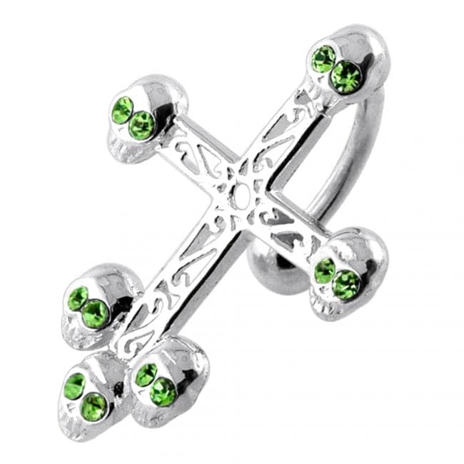 Jewelled Skull Head Crucifix Navel Bar - Monster Piercing