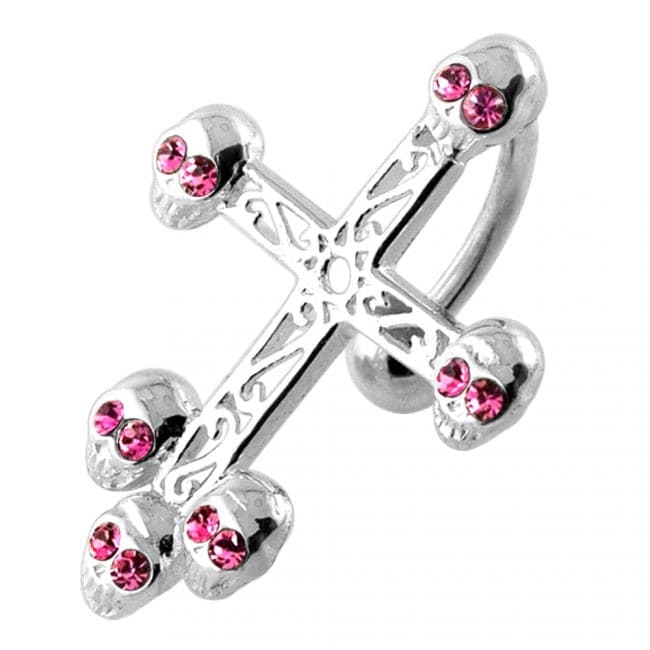 Jewelled Skull Head Crucifix Navel Bar - Monster Piercing