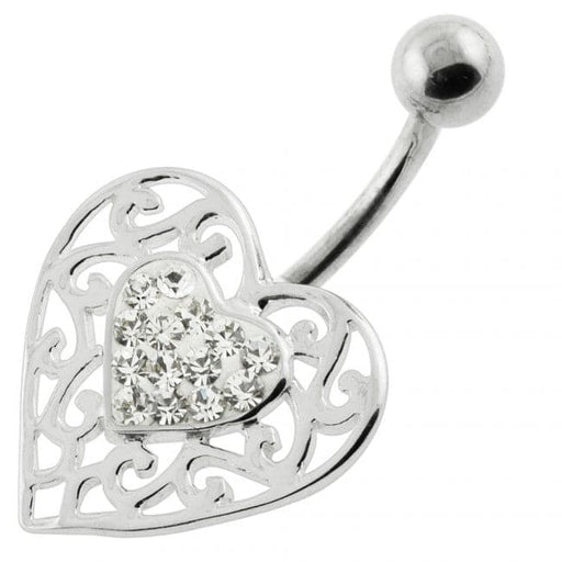 Jeweled Heart in a Heart Pattern Navel Ring - Monster Piercing