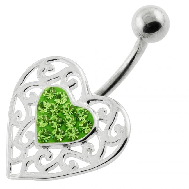 Jeweled Heart in a Heart Pattern Navel Ring - Monster Piercing