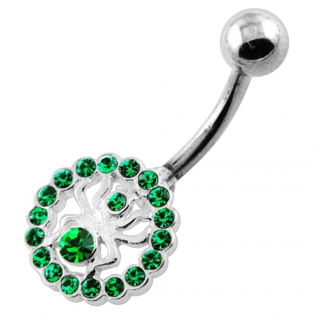 Jeweled Spider in Round Frame Navel Belly Piercing - Monster Piercing