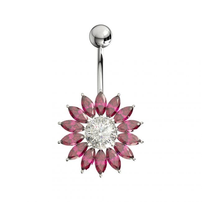 Sterling Silver Jeweled Sunflower Belly Bar Body Jewelry - Monster Piercing