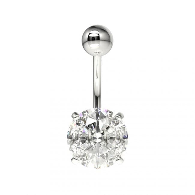 925 Sterling Silver Round Jewelled Non-Dangling Belly Button Ring - Monster Piercing