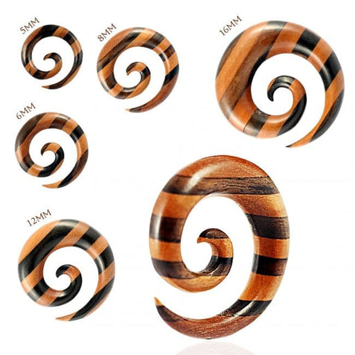 Organic Iron and Saba Wood Spiral Ear Expander Gauges - Monster Piercing