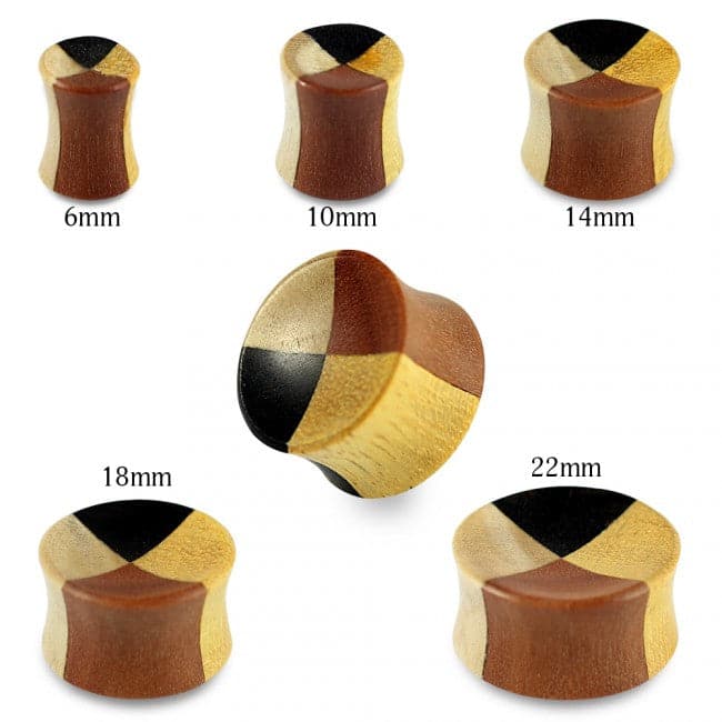 Double Flared Organic Teak, Black Iron, Crocodile and Saba Wood Concave Saddle Ear Gauges Plug - Monster Piercing