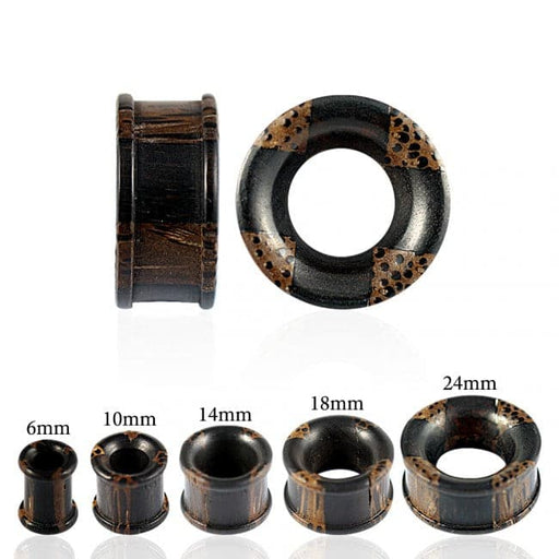 Organic Palm and Iron Wood Ribbed Edge Tunnel Ear Gauges Plug - Monster Piercing