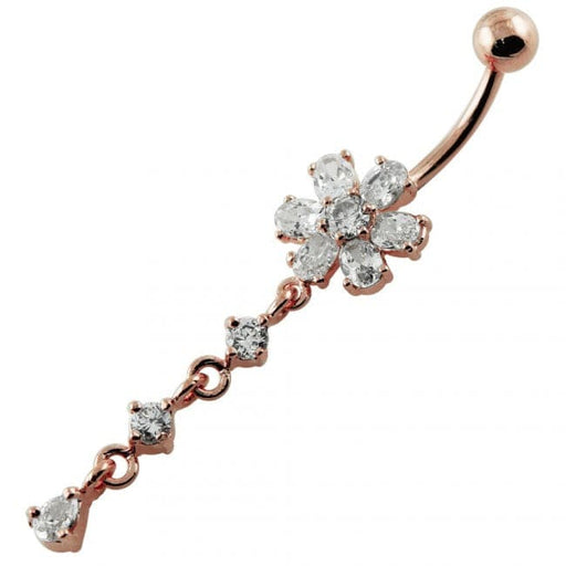 Moving Multi color Stone Flower Curved Bar Belly Ring - Monster Piercing