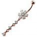 Moving Multi color Stone Flower Curved Bar Belly Ring - Monster Piercing