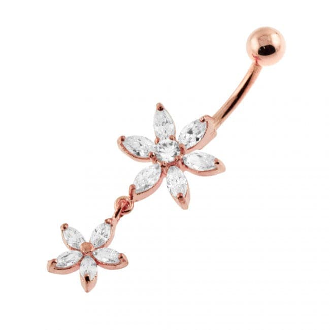 Moving Jeweled Flower Designed Belly Ring - Monster Piercing