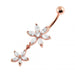 Moving Jeweled Flower Designed Belly Ring - Monster Piercing