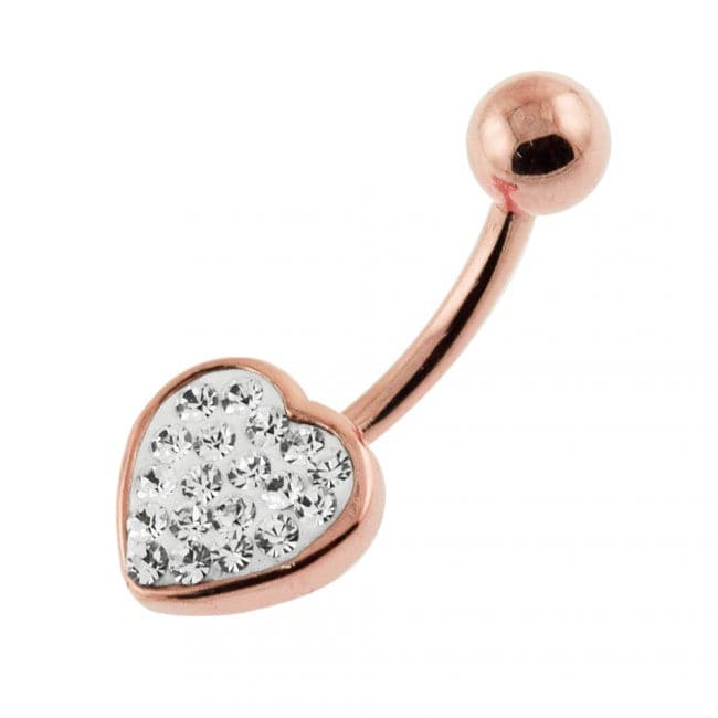 Heart Shaped Jewelled Non-Moving Belly Ring - Monster Piercing