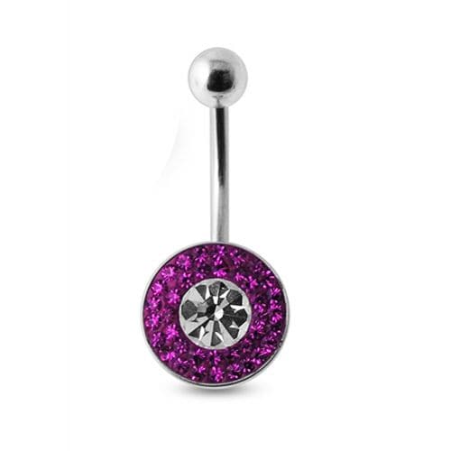 Multi Crystal Stone Steel Banana Bar Belly Ring - Monster Piercing