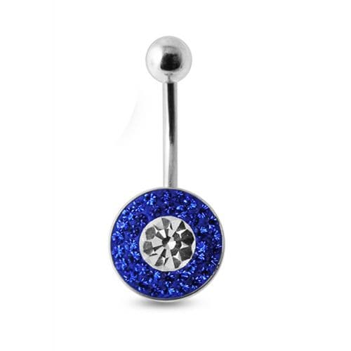 Multi Crystal Stone Steel Banana Bar Belly Ring - Monster Piercing