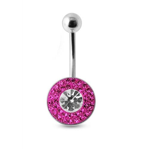 Multi Crystal Stone Steel Banana Bar Belly Ring - Monster Piercing