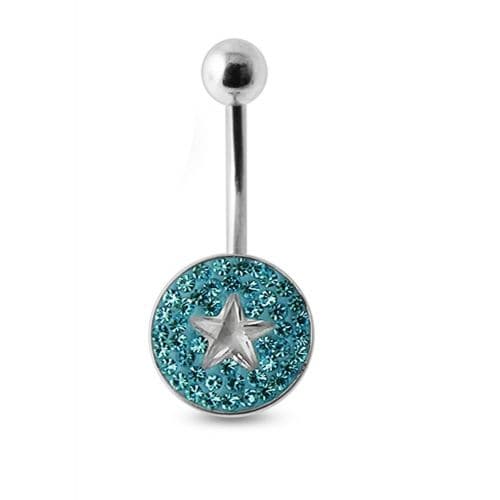 Multi Crystal Star Steel Banana Bar Belly Ring - Monster Piercing