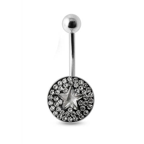 Multi Crystal Star Steel Banana Bar Belly Ring - Monster Piercing