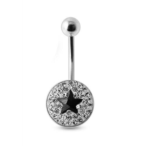 Multi Crystal Star Steel Banana Bar Belly Ring - Monster Piercing