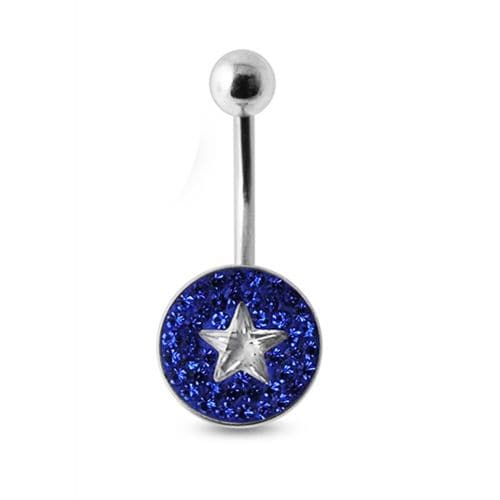 Multi Crystal Star Steel Banana Bar Belly Ring - Monster Piercing