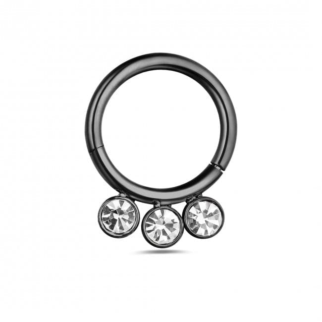 3 CZ Stones in Bezel Set Hinged Segment Clicker Ring - Monster Piercing