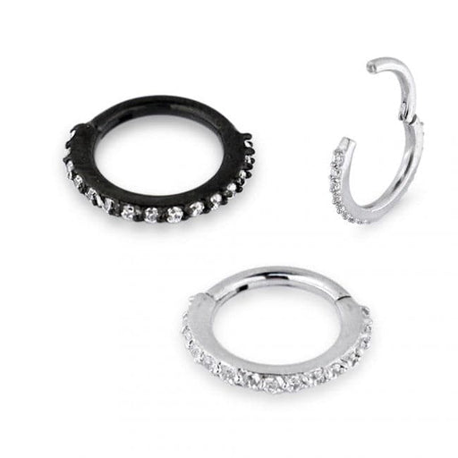 16G Micro Setting CZ Stones Hinged Segment Clicker Ring - Monster Piercing