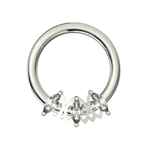 Triple Marquise CZ Stone Segment Clicker Ring - Monster Piercing