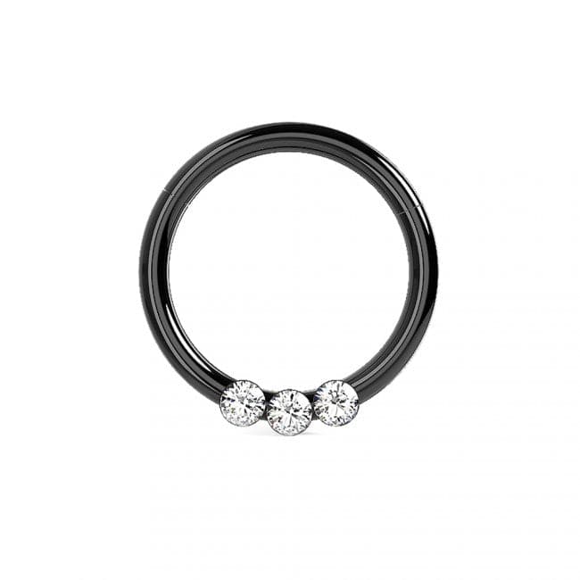 Triple CZ Jewelled Classic Segment Clicker Ring - Monster Piercing