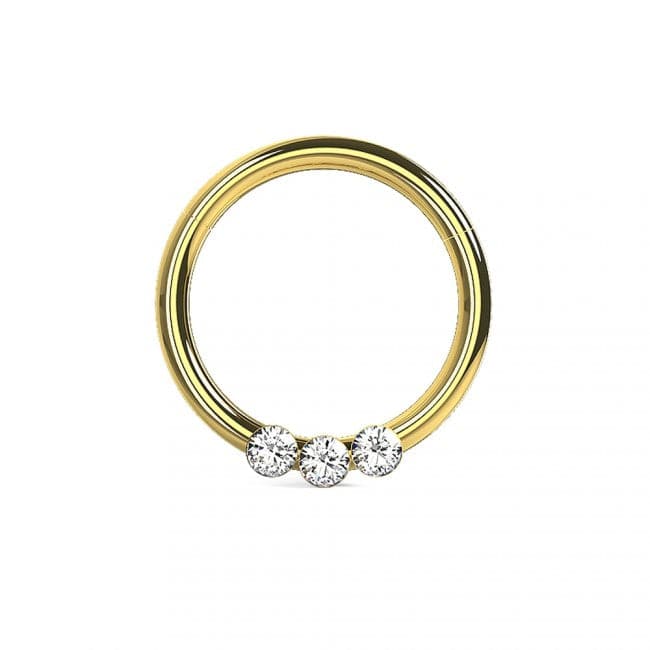 Triple CZ Jewelled Classic Segment Clicker Ring - Monster Piercing