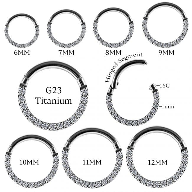 G23 Titanium Pave Crystal Seamless Hinged Clicker Segment Ring - Monster Piercing