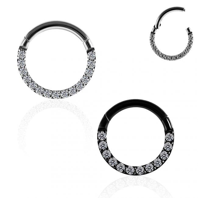 G23 Titanium Pave Crystal Seamless Hinged Clicker Segment Ring - Monster Piercing