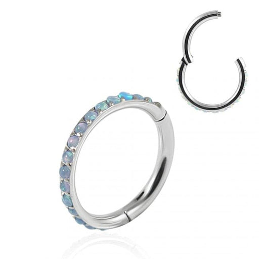 Inlaid Opal Seamless Hinged Clicker Segment Ring - Monster Piercing