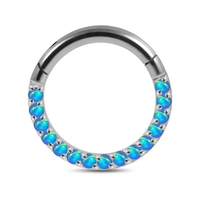 Pave Seamless with Opal Stone Hinged Clicker Segment Ring - Monster Piercing